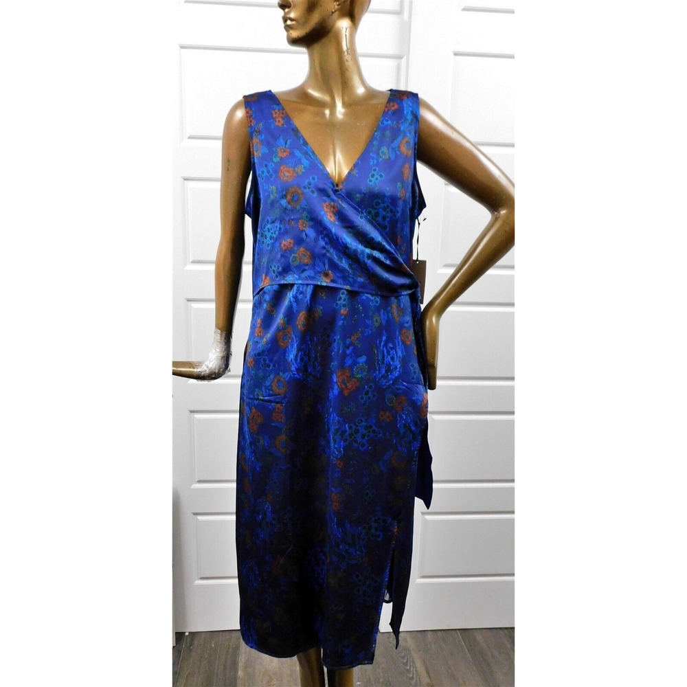 New Halogen Blue Multi Floral V-neck Maxi Dress sz X1‎